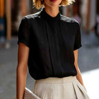 Simone - Women's Mandarin Collar Short Sleeve Blouse 2