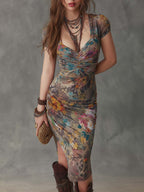 Sophia - Women's Abstract Printed Ruched Midi Dress 1