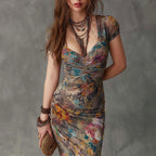 Sophia - Women's Abstract Printed Ruched Midi Dress 2