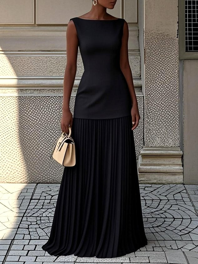 Sophia - Women's Boat Neck Top and Pleated Skirt Set 3