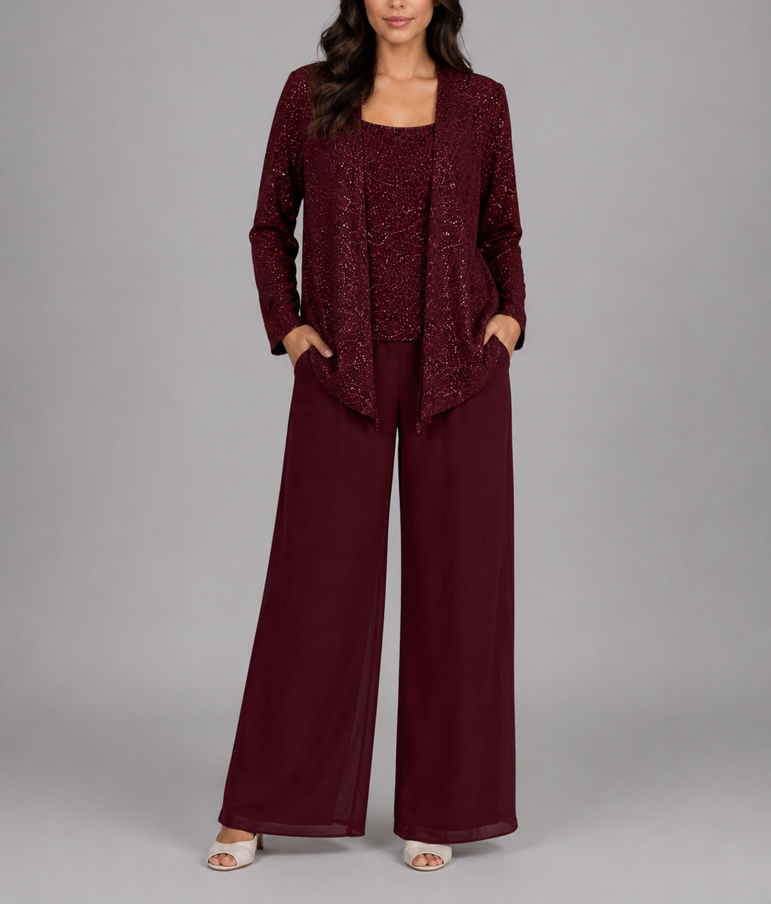 Sophie - Women's Sequin Open-Front Jacket Trouser Set