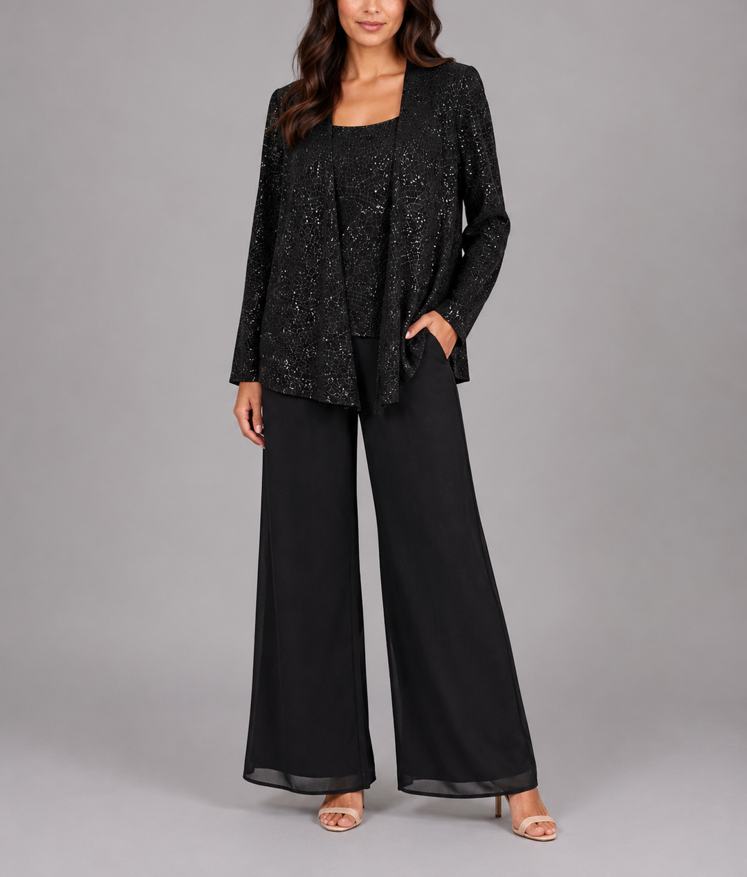 Sophie - Women's Sequin Open-Front Jacket Trouser Set