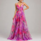 Stacey - Women's Watercolor Print Chiffon Maxi Dress