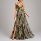 Stacey - Women's Watercolor Print Chiffon Maxi Dress