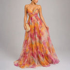 Stacey - Women's Watercolor Print Chiffon Maxi Dress