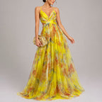 Stacey - Women's Watercolor Print Chiffon Maxi Dress