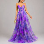 Stacey - Women's Watercolor Print Chiffon Maxi Dress