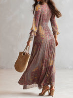 Sydney - Women's Paisley V-Neck Gathered Chiffon Maxi Dress