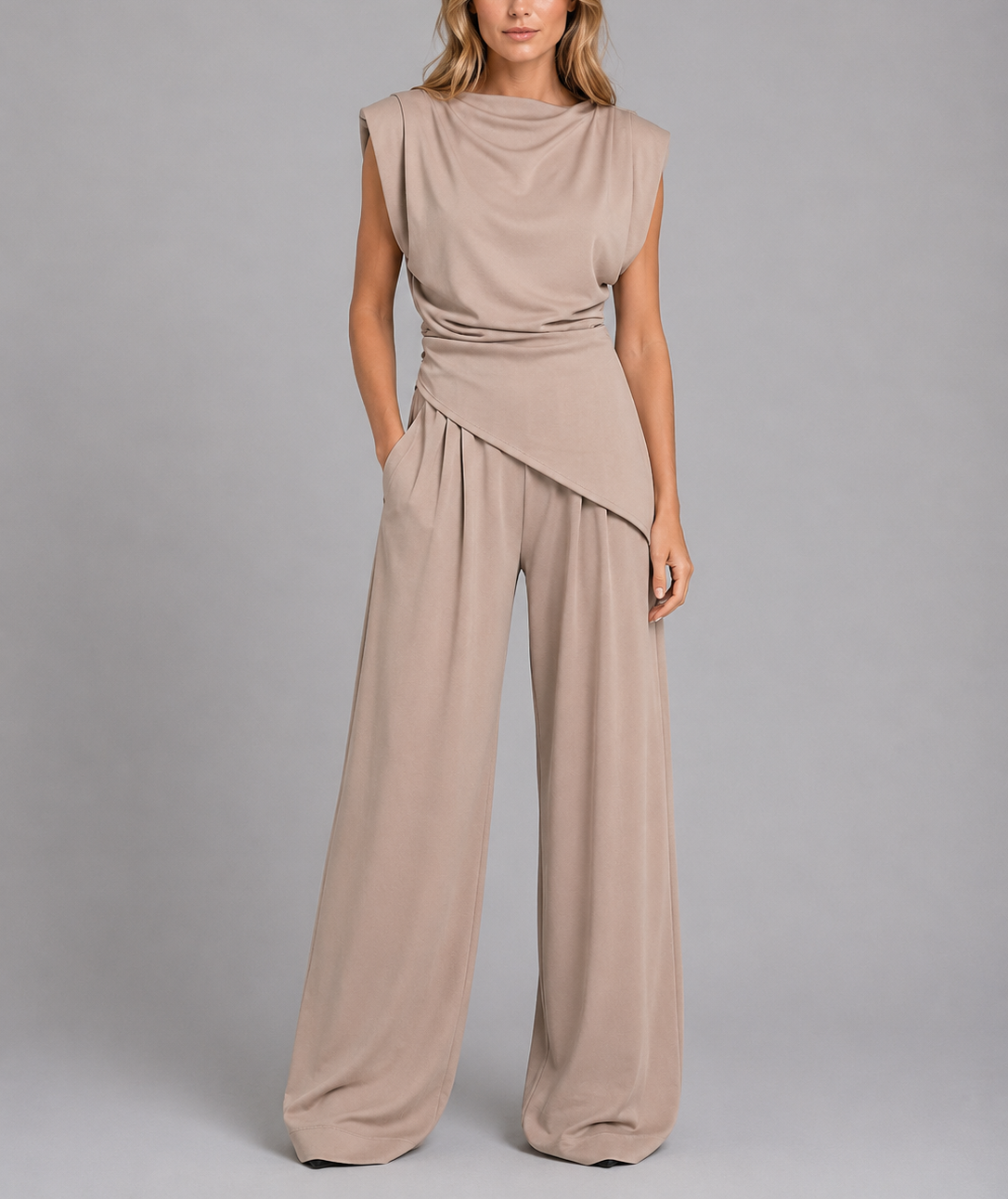 Sylvie - Women's Draped Sleeveless Wide-Leg Co-Ord Set