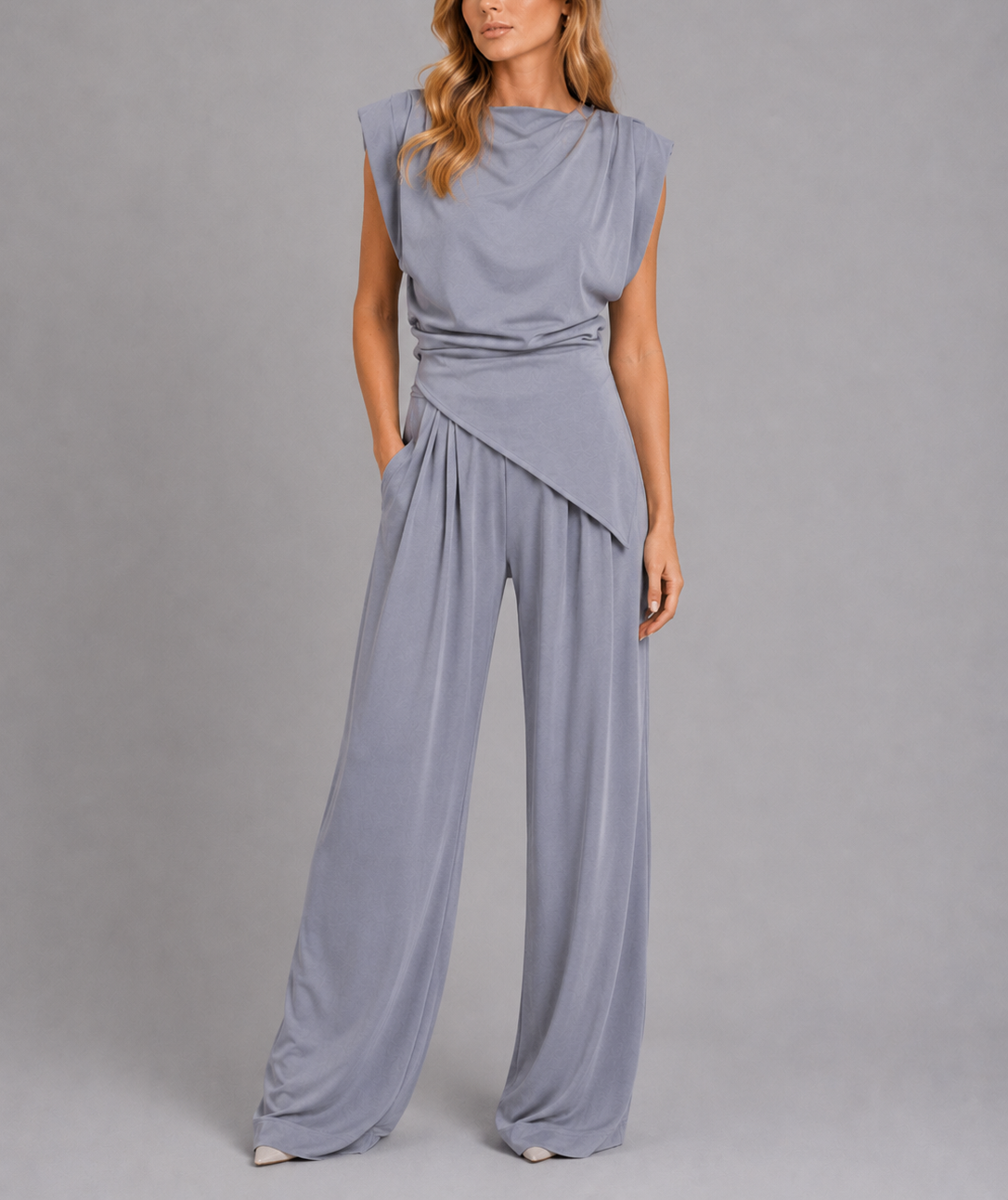 Sylvie - Women's Draped Sleeveless Wide-Leg Co-Ord Set