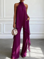 Tabitha - Women's Halter Neck Layered Chiffon Jumpsuit