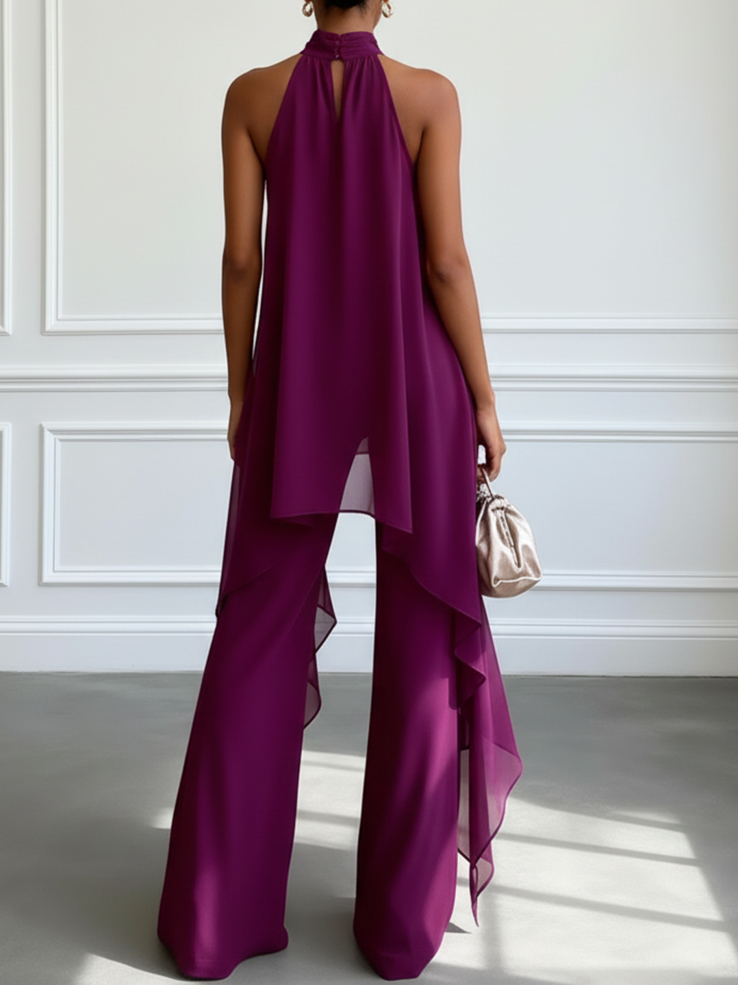 Tabitha - Women's Halter Neck Layered Chiffon Jumpsuit