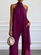 Tabitha - Women's Halter Neck Layered Chiffon Jumpsuit