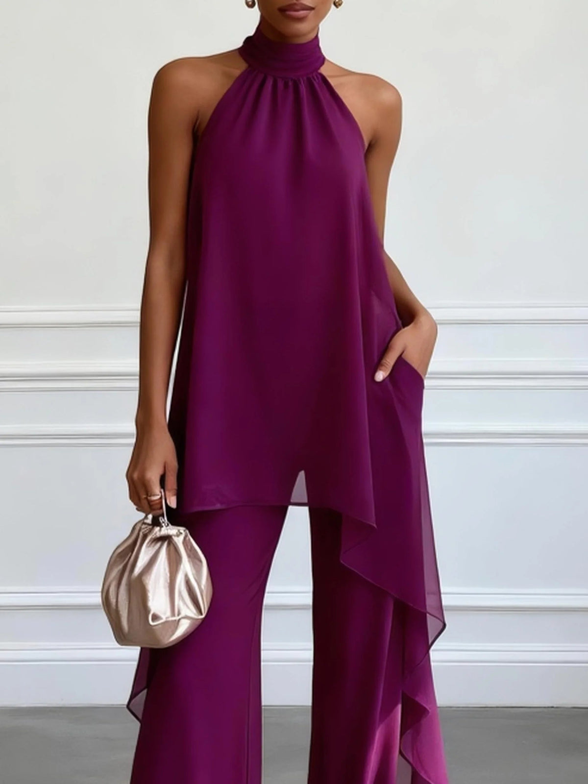 Tabitha - Women's Halter Neck Layered Chiffon Jumpsuit