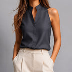 Taylor - Women's Sleeveless Mandarin Collar V-Neck Blouse