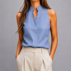 Taylor - Women's Sleeveless Mandarin Collar V-Neck Blouse