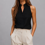 Taylor - Women's Sleeveless Mandarin Collar V-Neck Blouse