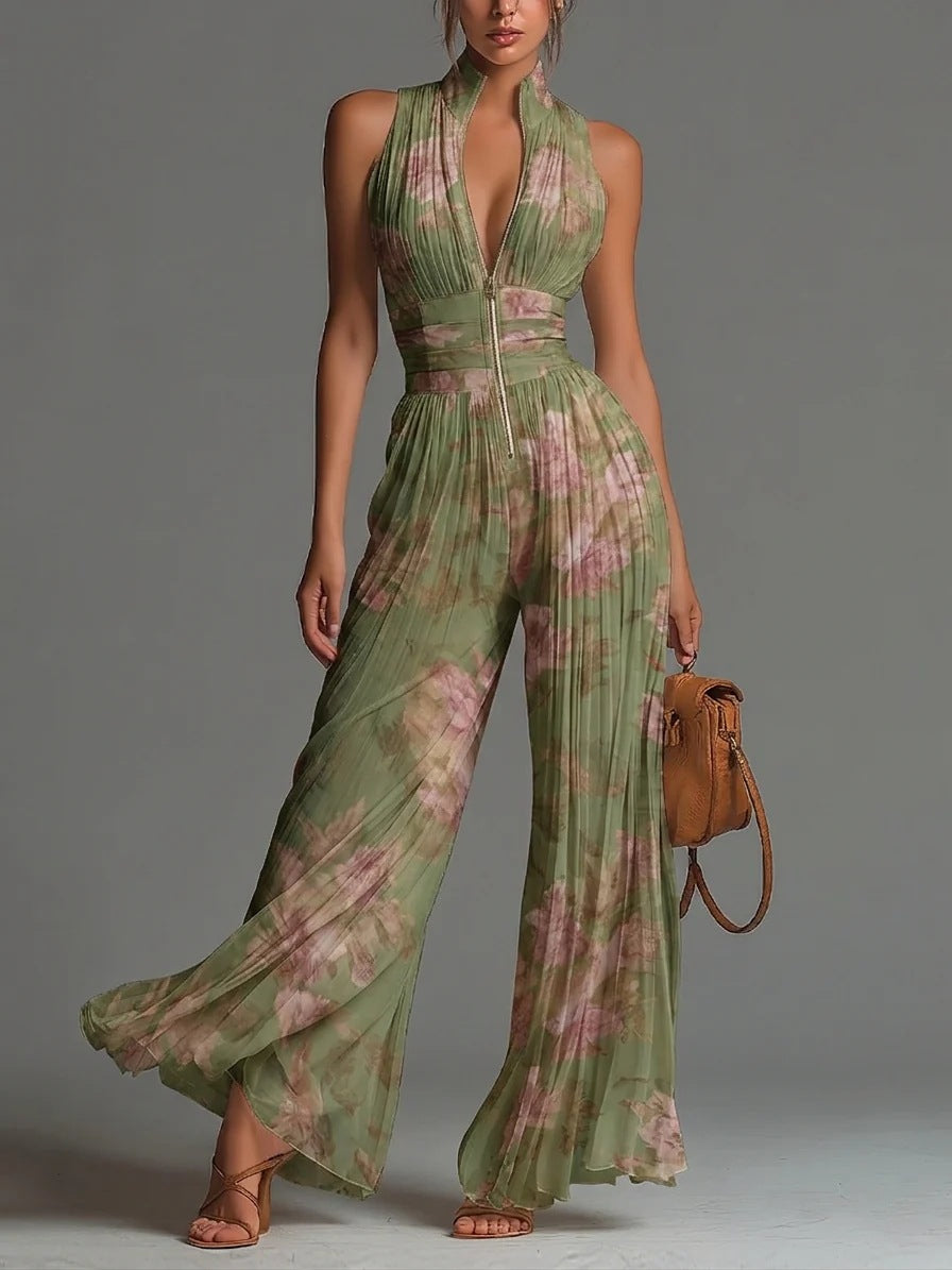 Tessa - Women's Floral Pleated Wide-Leg Jumpsuit 1