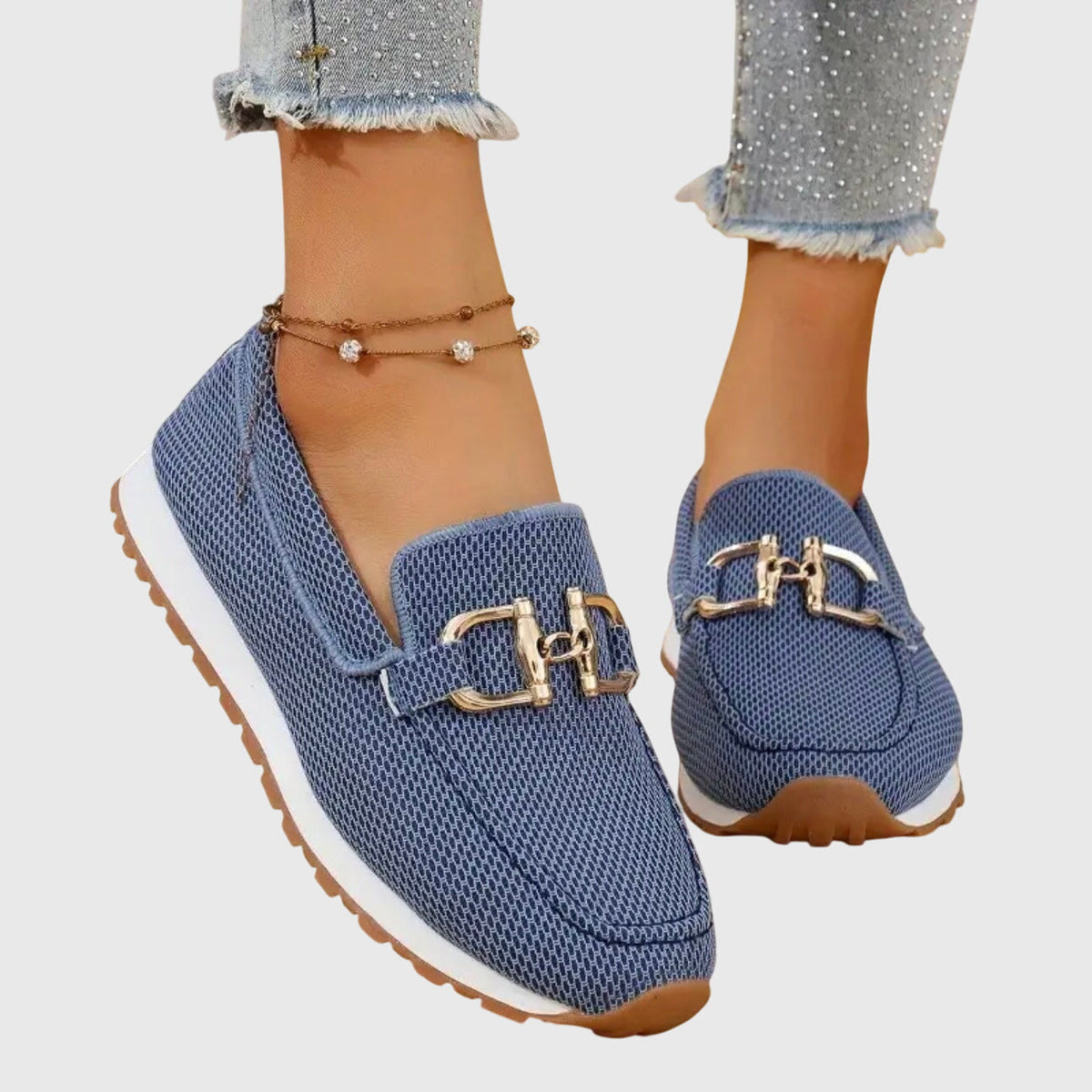 Thalia - Women's Buckle-Detail Mesh Loafers