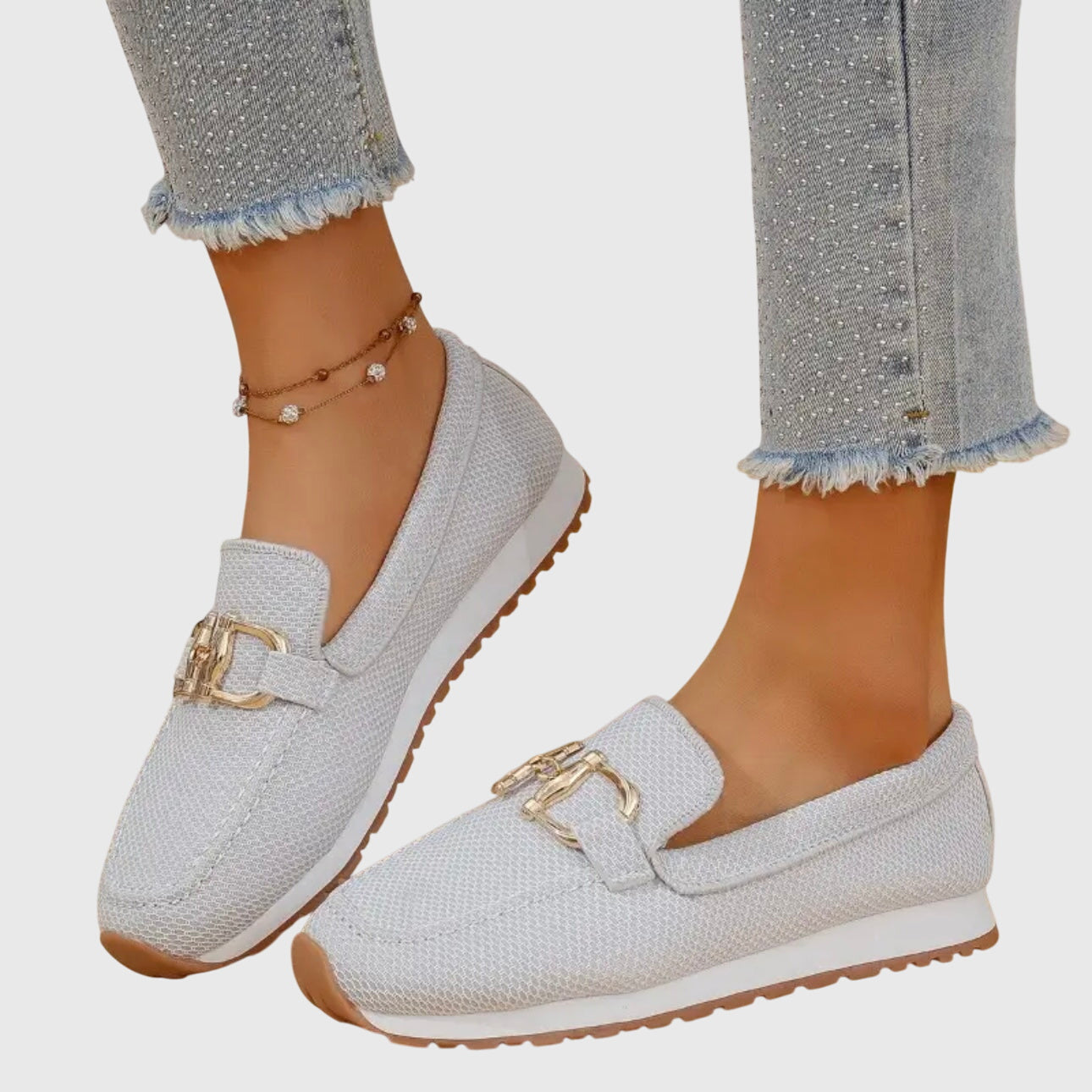 Thalia - Women's Buckle-Detail Mesh Loafers