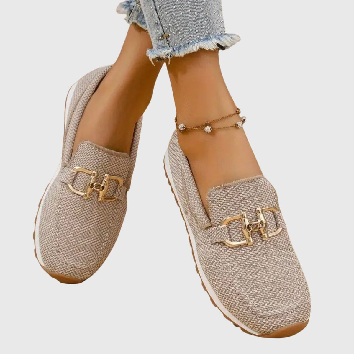 Thalia - Women's Buckle-Detail Mesh Loafers