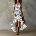 Thea - Women's Wrap Maxi Dress with Lace-Trim Ruffle Hem