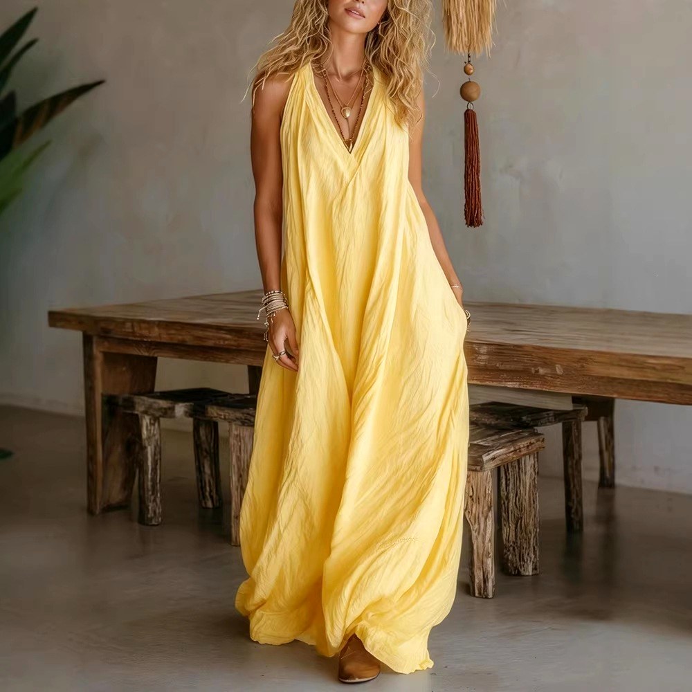 Thelma - Women's Sleeveless V-Neck Pocket Resort Maxi Dress 2