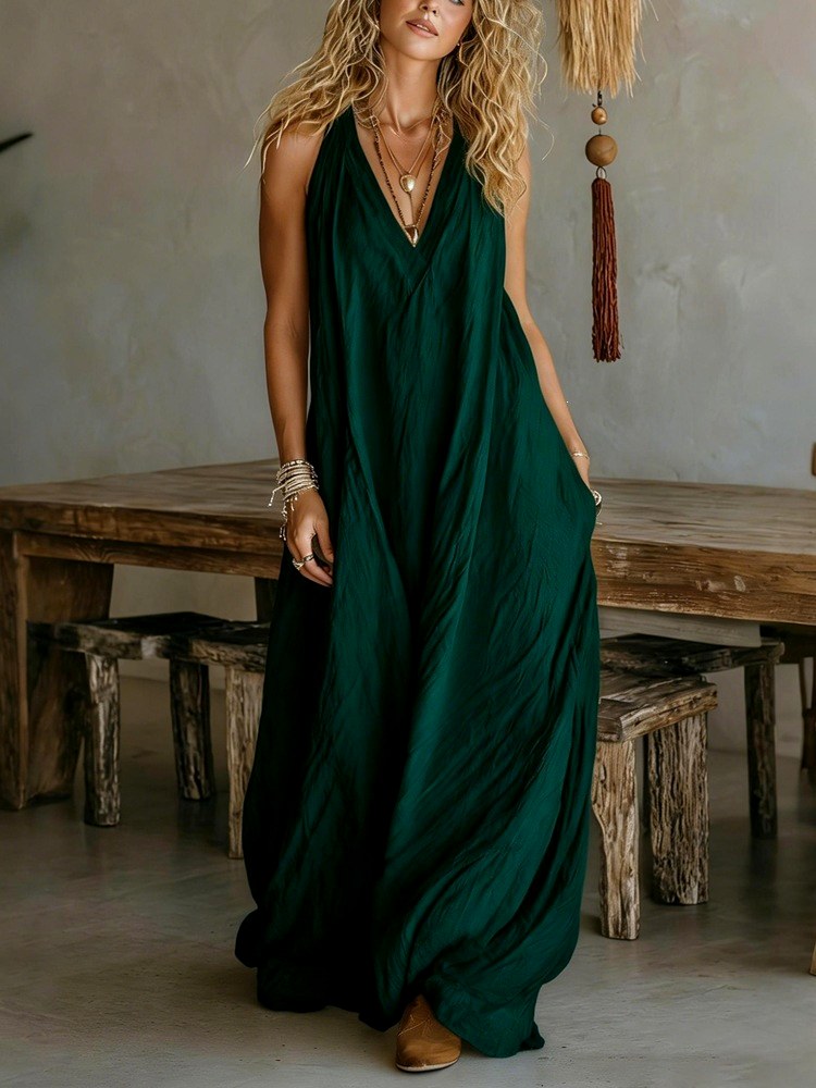 Thelma - Women's Sleeveless V-Neck Pocket Resort Maxi Dress 5