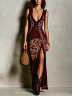 Valerie - Women's Paisley Print High Slit Maxi Dress 2