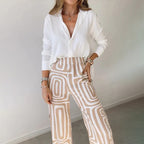 Vanessa - Women's Button-Front Shirt with Geometric Wide-Leg Trousers