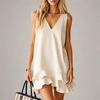 Vanessa - Women's Flounce Hem V-Neck Shift Dress