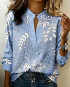 Venetia - Women's Floral V-Neck Blouse with Embroidered Details