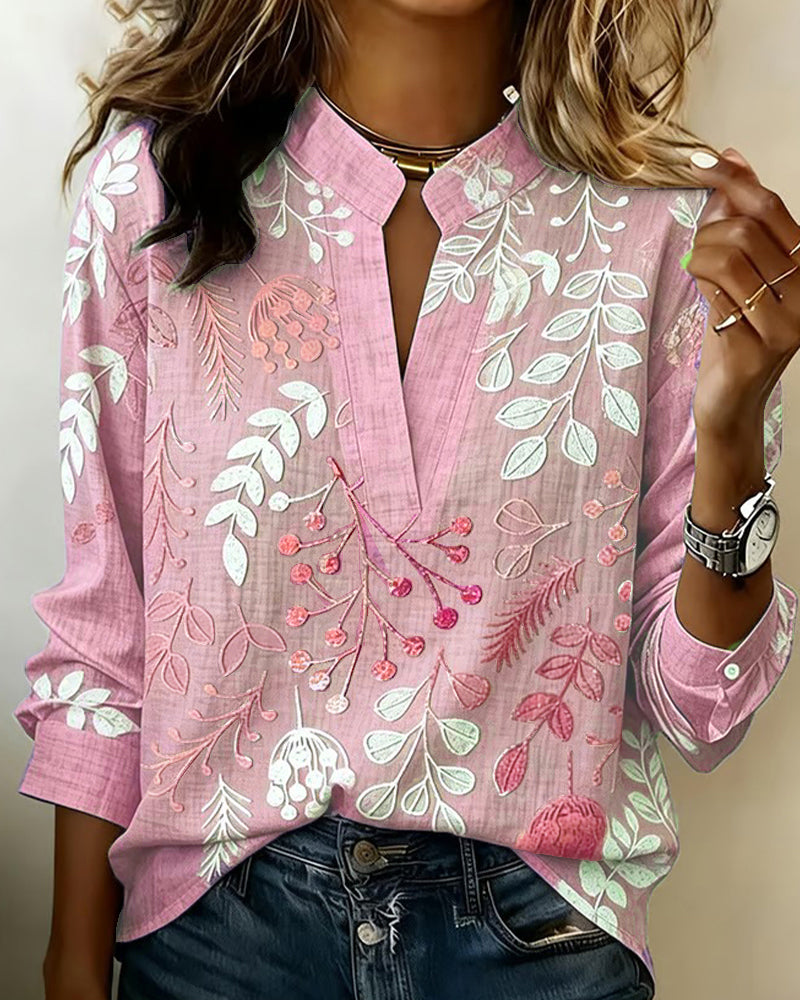 Venetia - Women's Floral V-Neck Blouse with Embroidered Details
