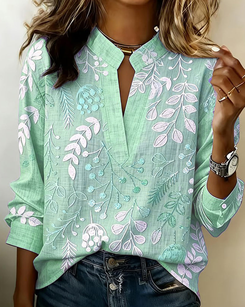 Venetia - Women's Floral V-Neck Blouse with Embroidered Details