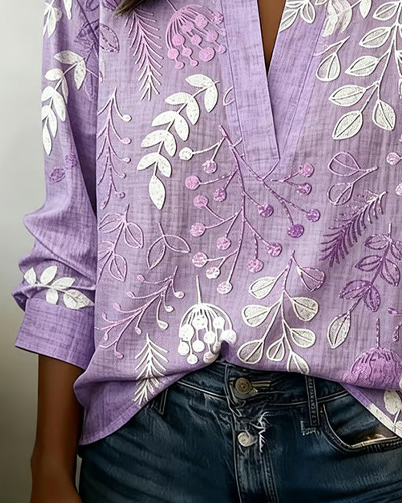 Venetia - Women's Floral V-Neck Blouse with Embroidered Details