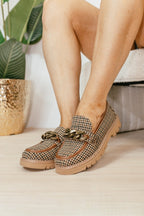 Vera - Women's Houndstooth Loafers with Chain Detail