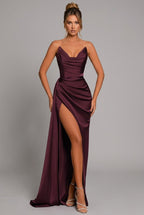Verdana - Women's Cowl-Neck Maxi Dress with High Slit