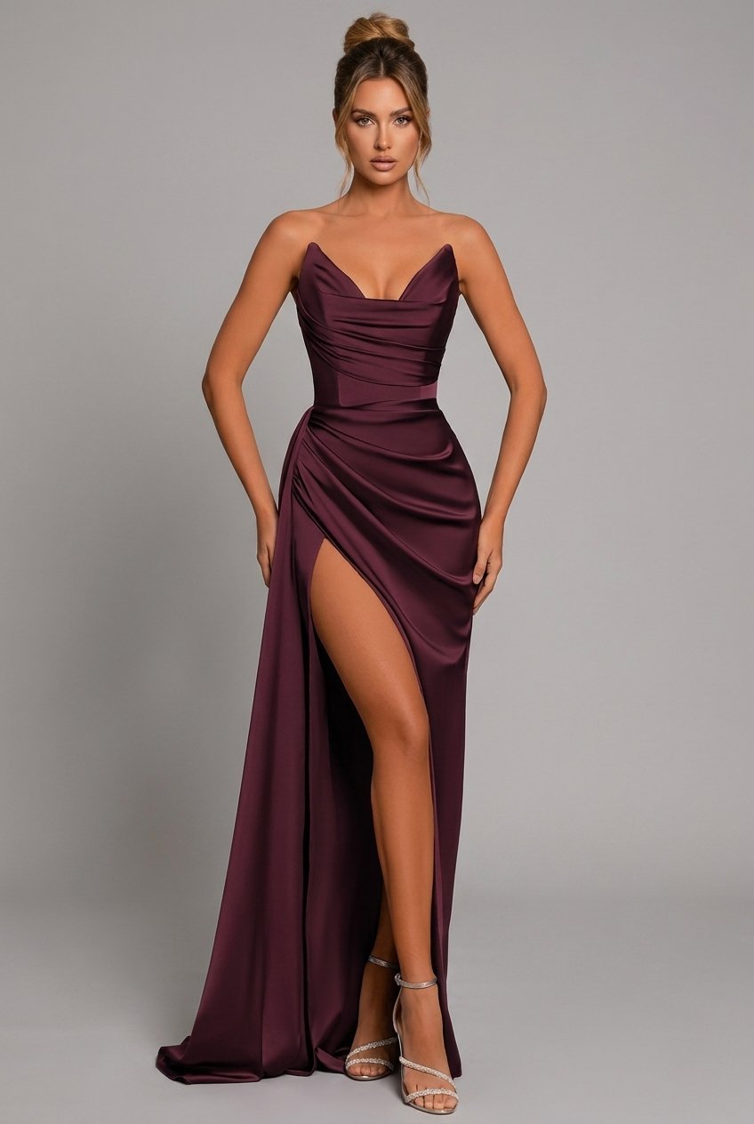 Verdana - Women's Cowl-Neck Maxi Dress with High Slit