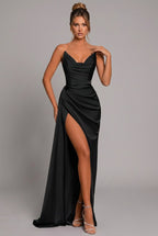 Verdana - Women's Cowl-Neck Maxi Dress with High Slit