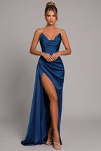 Verdana - Women's Cowl-Neck Maxi Dress with High Slit