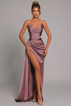 Verdana - Women's Cowl-Neck Maxi Dress with High Slit