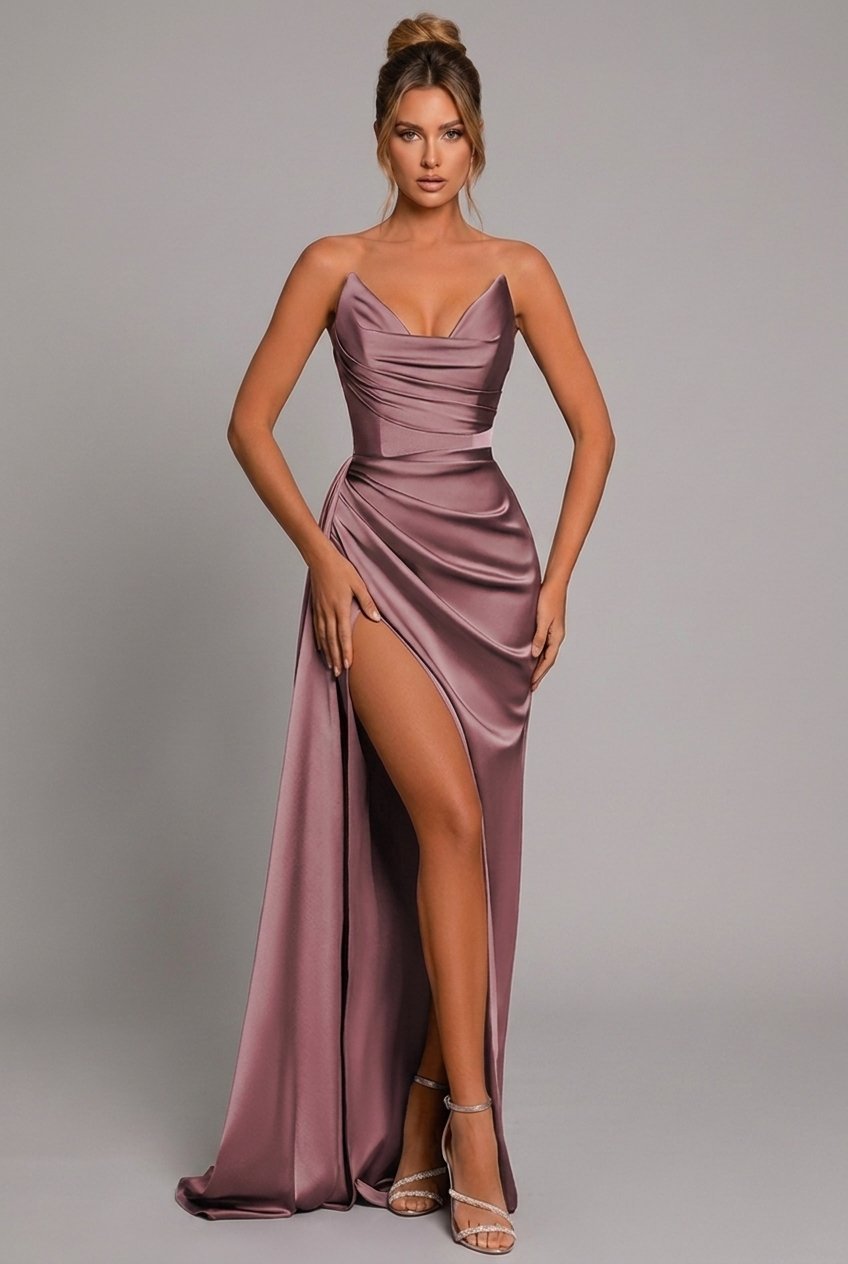 Verdana - Women's Cowl-Neck Maxi Dress with High Slit