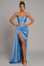 Verdana - Women's Cowl-Neck Maxi Dress with High Slit