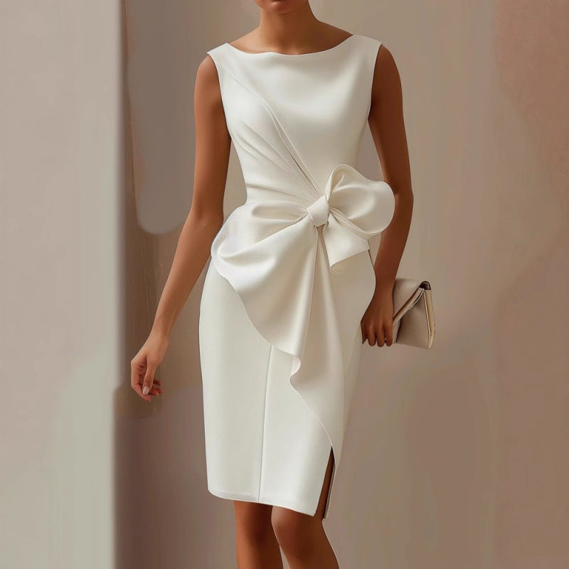 Victoria - Women's Bow Detail Sleeveless Midi Dress 1