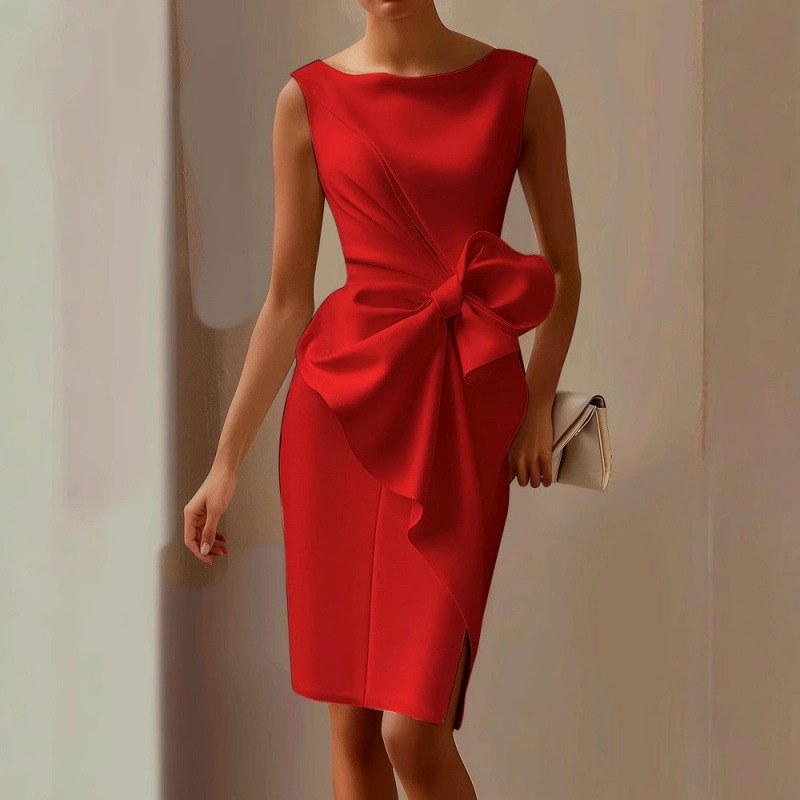 Victoria - Women's Bow Detail Sleeveless Midi Dress 3