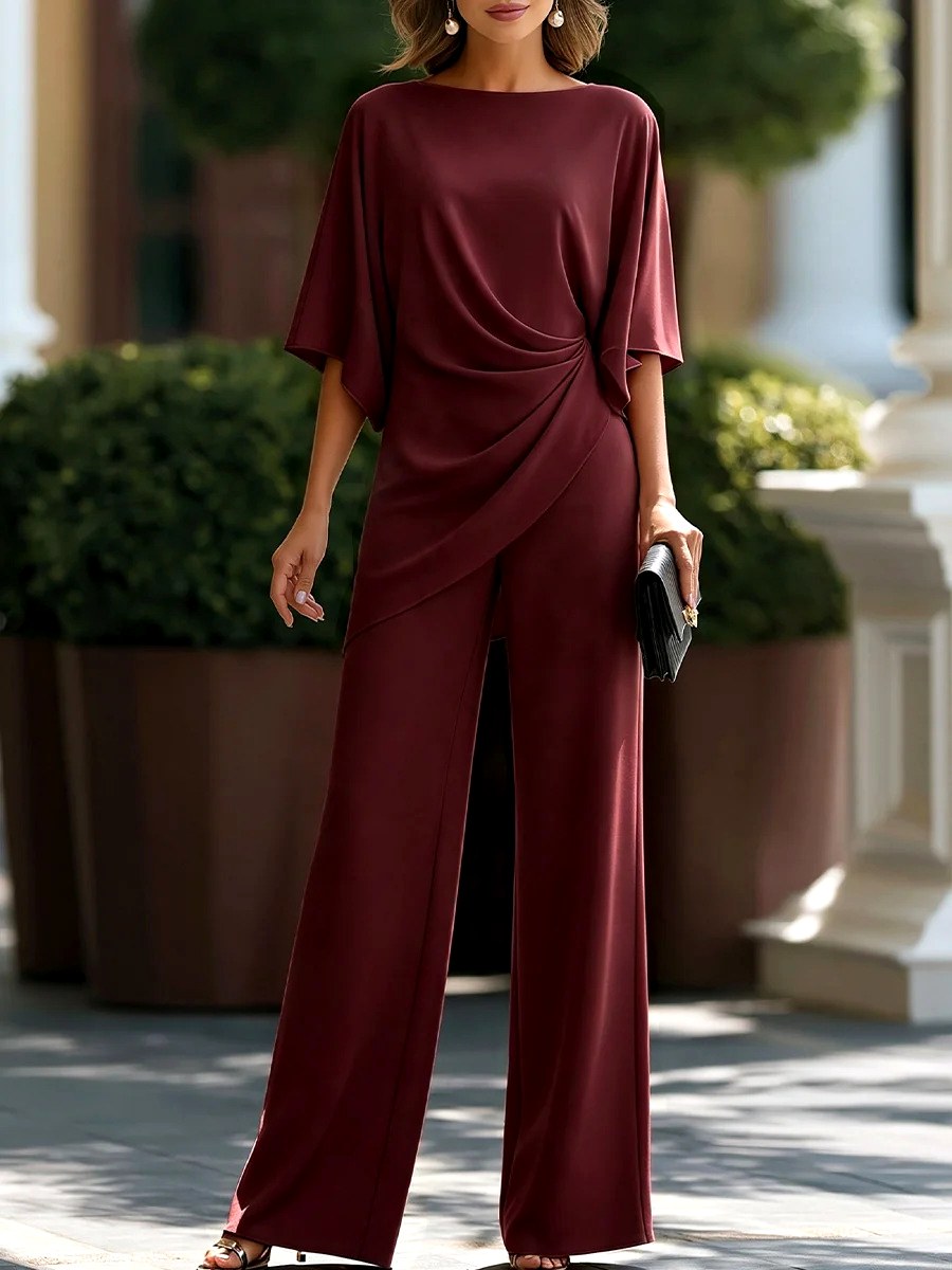 Vivian - Women's Boat Neck Batwing Wide Leg Matching Set 3