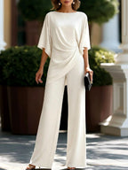 Vivian - Women's Boat Neck Batwing Wide Leg Matching Set 4