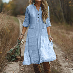 Vivian - Women's Button Front Pocket Midi Dress 1