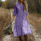 Vivian - Women's Button Front Pocket Midi Dress 3