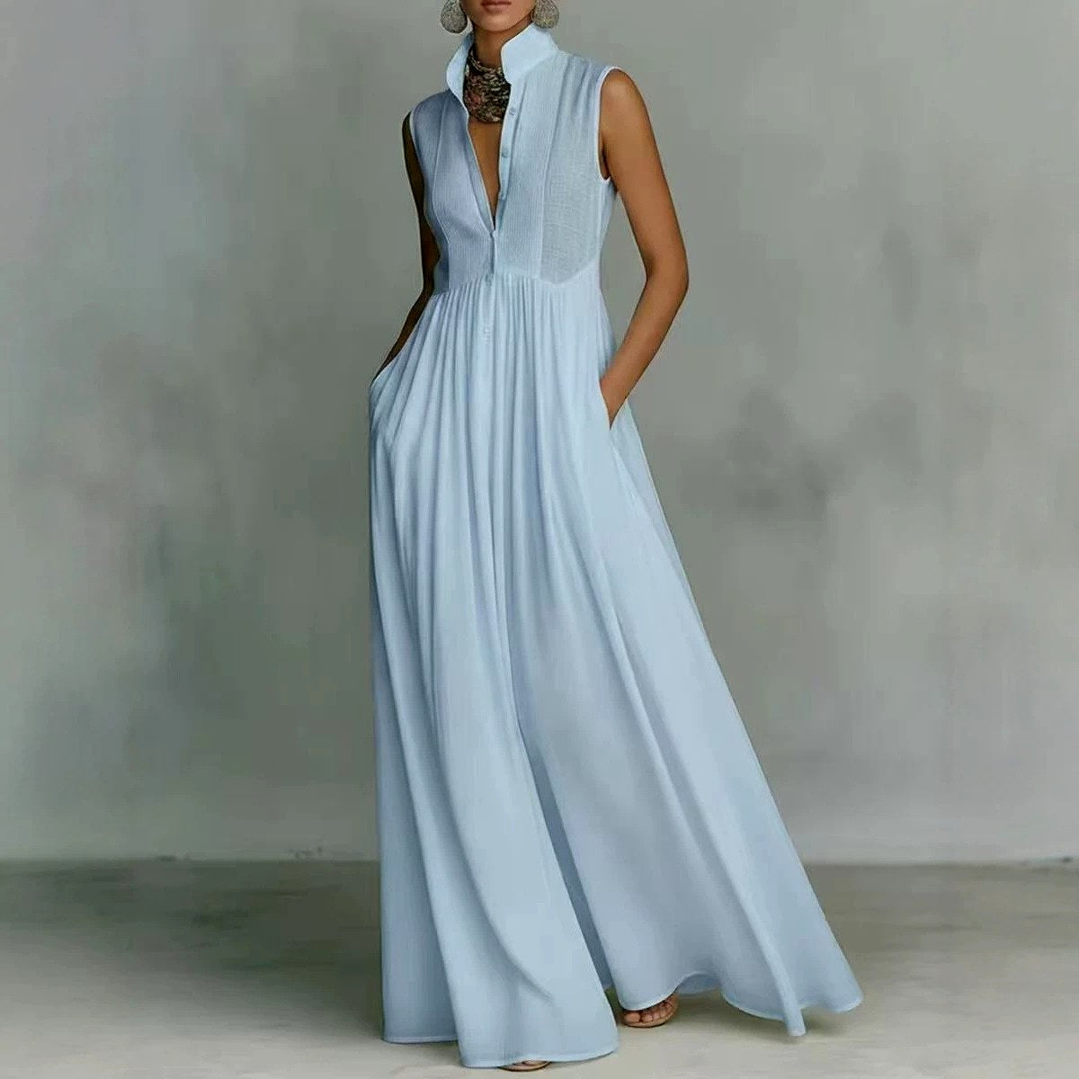 Viviana - Women's Sleeveless Pleated Resort Maxi Dress 2